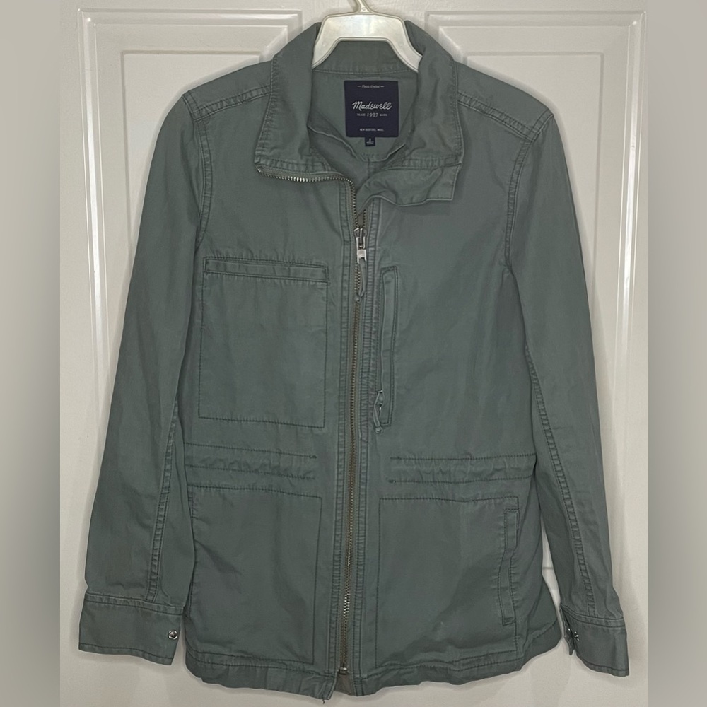 Madewell Army Green Fleet Military Cargo Utility Zip-Up Jacket Women’s Sz Small